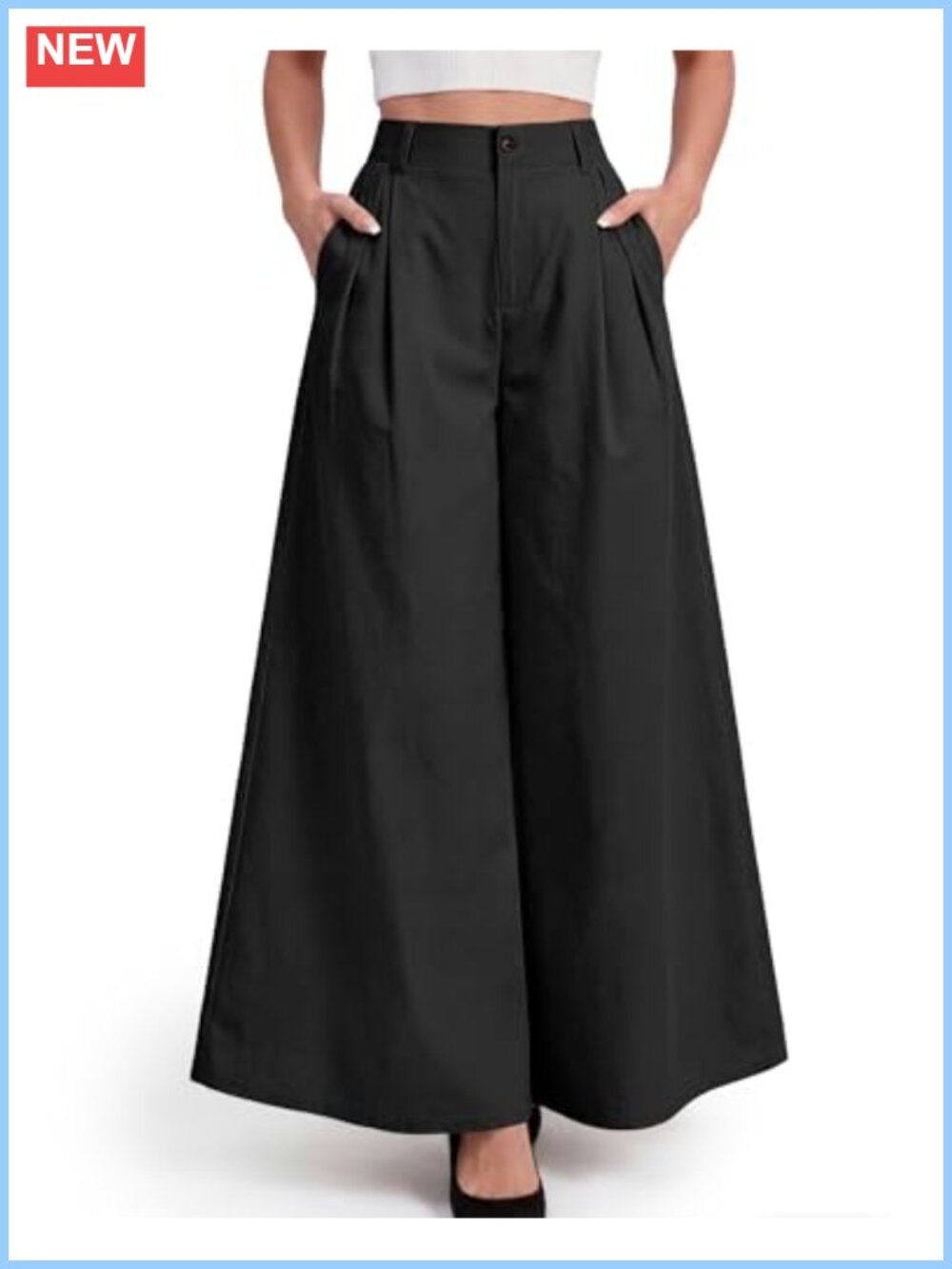 Wide Leg Palazzo Work Pants High Waisted Pleated Front with Pockets and Back